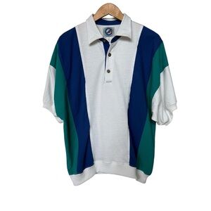 VINTAGE! 80s Greenline Men's M Color-Block Polo Shirt Multicolor Heavy Fabric